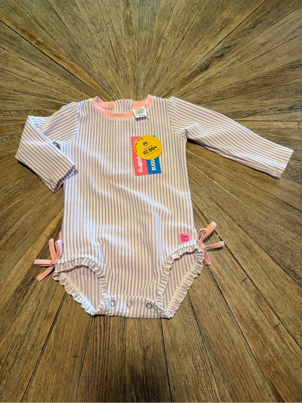 NWT Ruffle Butts long sleeve Rash guard swimsuit lavender pink 18-24 months SPF